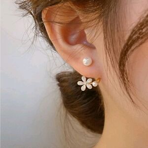 Flower and Pearl Jacket Earrings